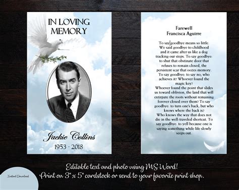 prayer cards for funeral template